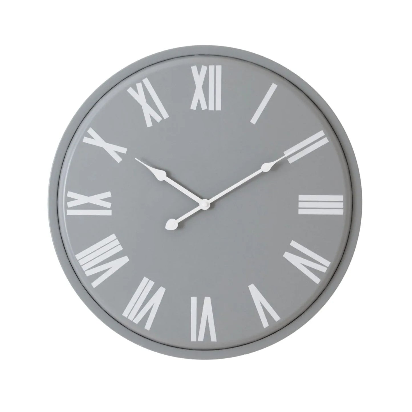 Grey Round Metal Wall Clock with White Roman Numerals & Hands 49x49x4cm - Click Style