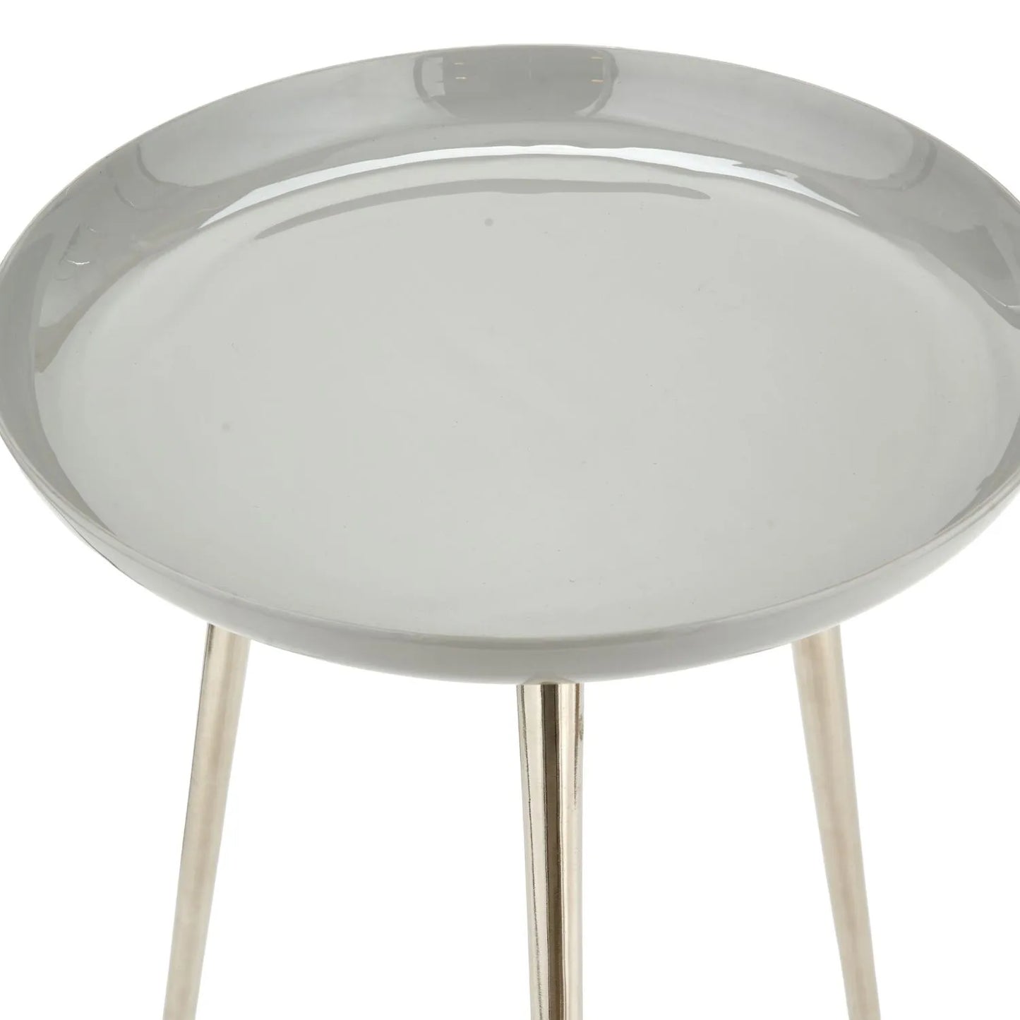 Grey Round Tripod Enamel Side Table with Silver Metal Legs – Modern Accent Table 58x44x44cm - Click Style