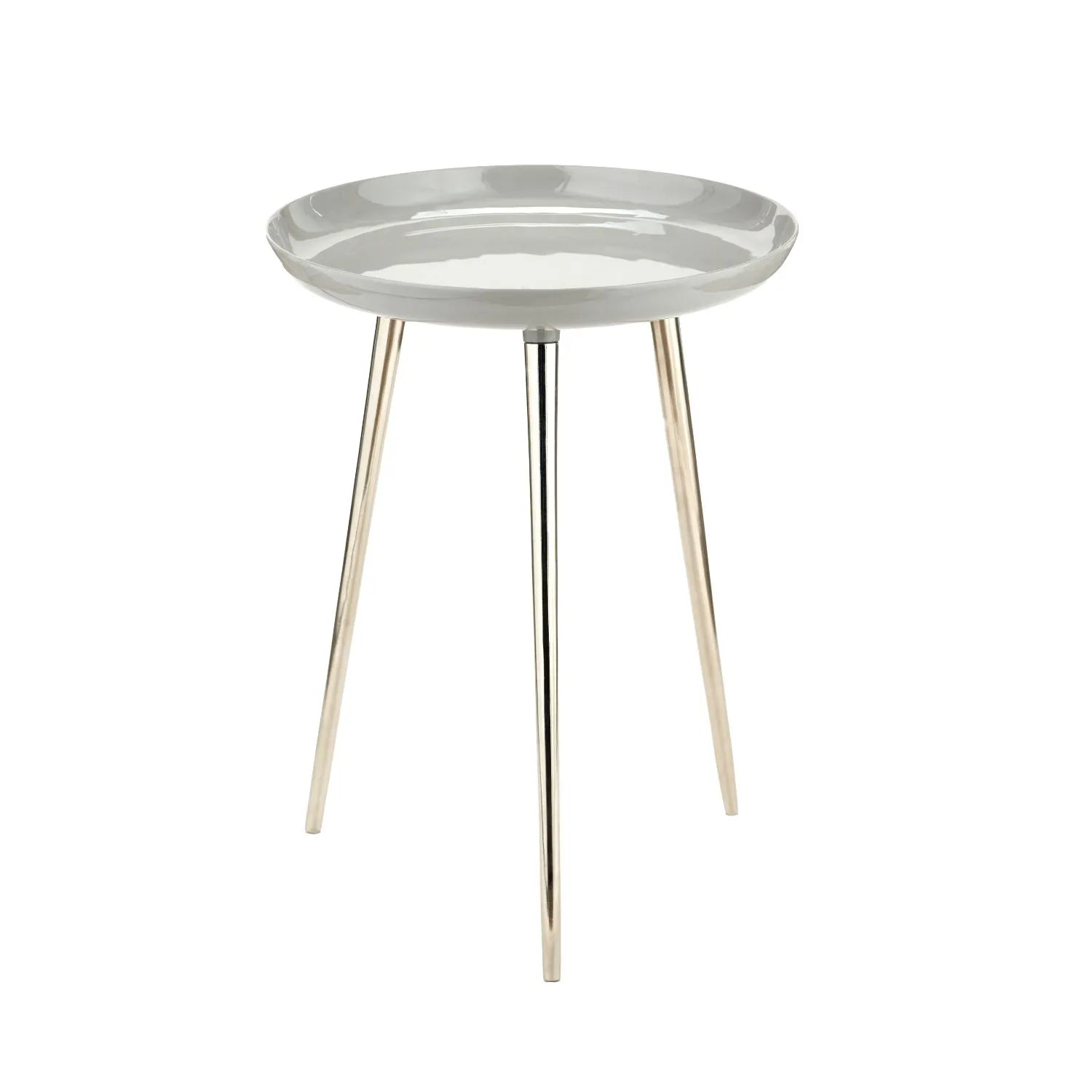 Grey Round Tripod Enamel Side Table with Silver Metal Legs – Modern Accent Table 58x44x44cm - Click Style