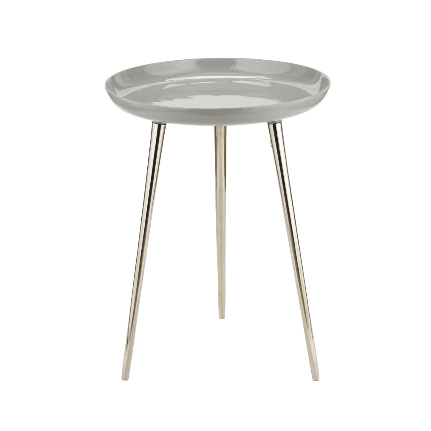 Grey Round Tripod Enamel Side Table with Silver Metal Legs – Modern Accent Table 58x44x44cm - Click Style