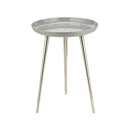 Grey Round Tripod Enamel Side Table with Silver Metal Legs – Modern Accent Table 58x44x44cm - Click Style