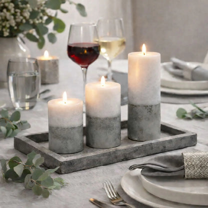 Grey Stone-Effect LED Pillar Candle with Flickering Flame, Batteries Included and Built-In Timer 10x7.5cm | Click Style