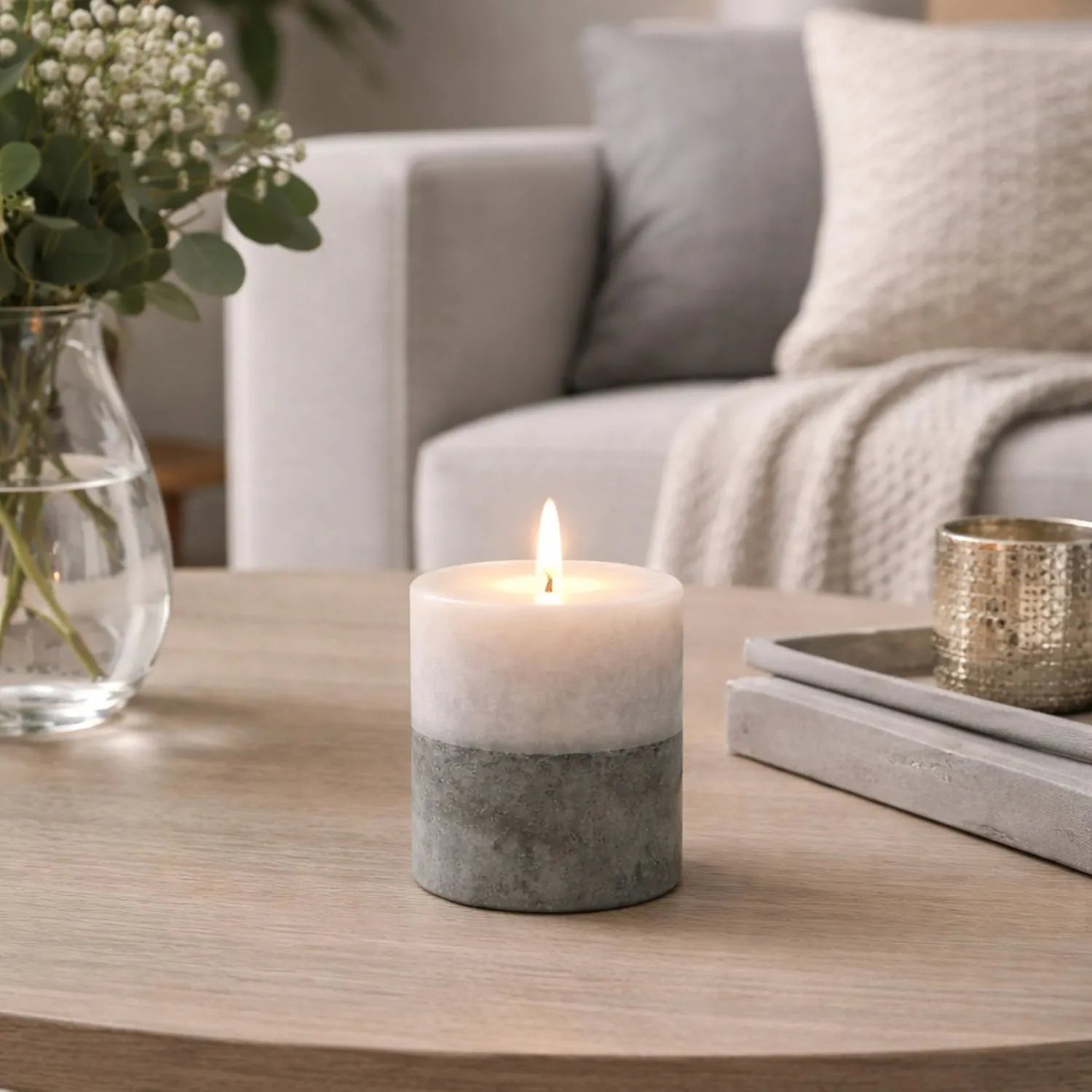 Grey Stone-Effect LED Pillar Candle with Flickering Flame, Batteries Included and Built-In Timer 10x7.5cm | Click Style