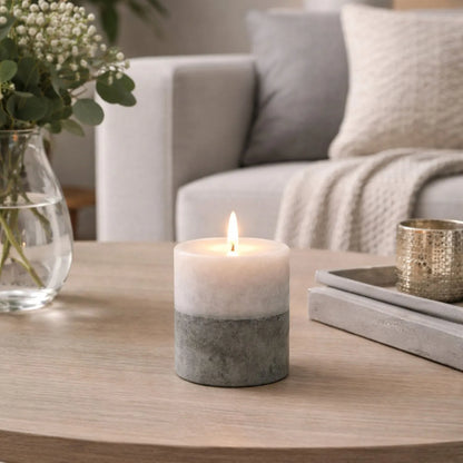 Grey Stone-Effect LED Pillar Candle with Flickering Flame, Batteries Included and Built-In Timer 10x7.5cm | Click Style