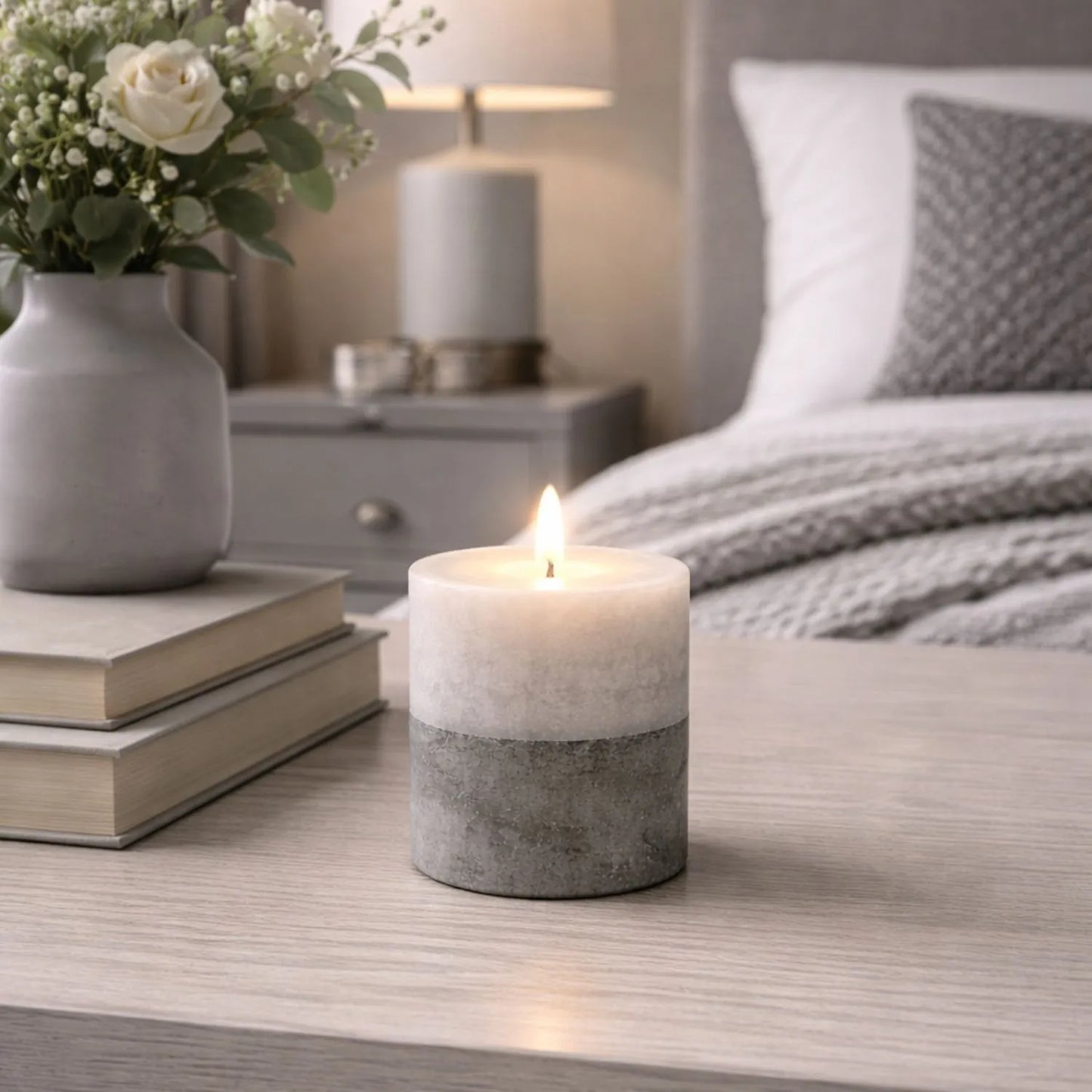 Grey Stone-Effect LED Pillar Candle with Flickering Flame, Batteries Included and Built-In Timer 10x7.5cm | Click Style