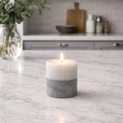 Grey Stone-Effect LED Pillar Candle with Flickering Flame, Batteries Included and Built-In Timer 10x7.5cm | Click Style