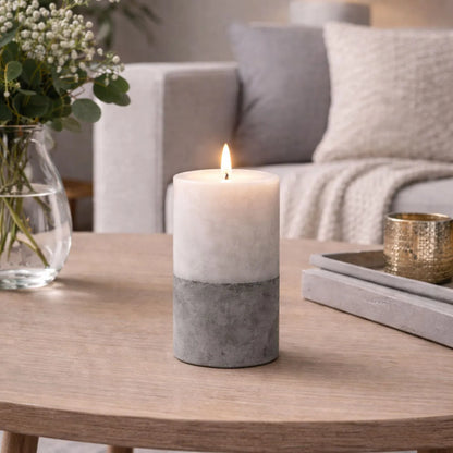 Grey Stone-Effect LED Pillar Candle with Flickering Flame, Batteries Included and Built-In Timer 15x7.5cm | Click Style