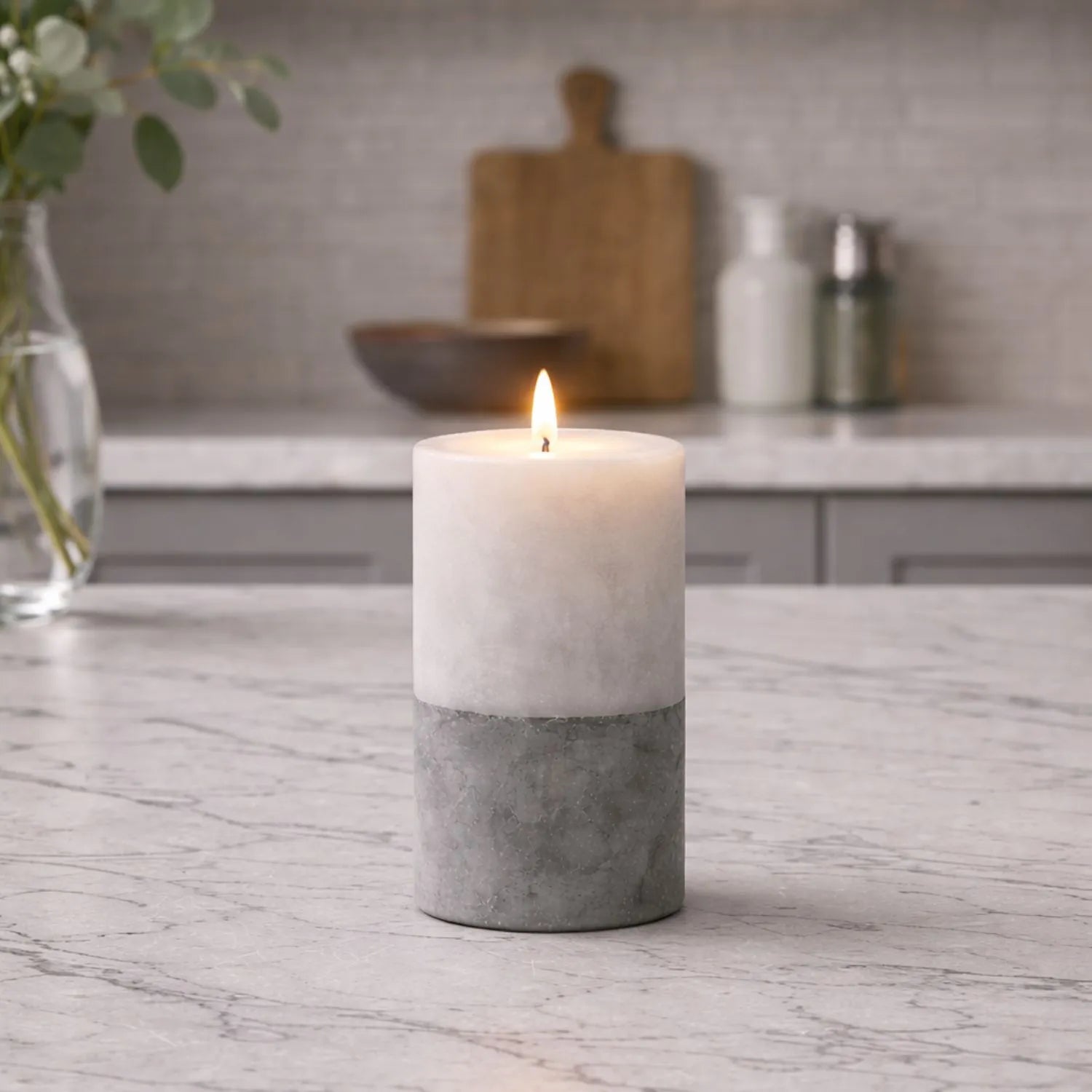 Grey Stone-Effect LED Pillar Candle with Flickering Flame, Batteries Included and Built-In Timer 15x7.5cm | Click Style