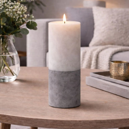 Grey Stone-Effect LED Pillar Candle with Flickering Flame, Batteries Included and Built-In Timer 20x7.5cm | Click Style