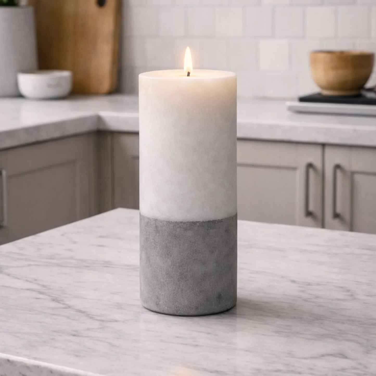 Grey Stone-Effect LED Pillar Candle with Flickering Flame, Batteries Included and Built-In Timer 20x7.5cm | Click Style