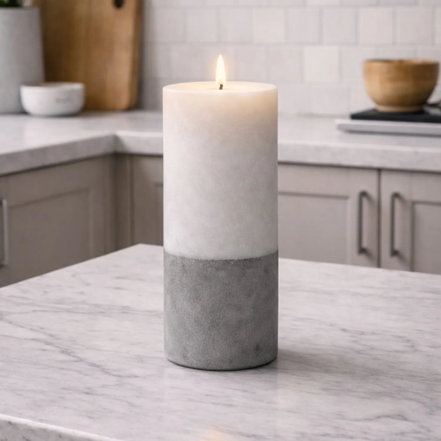 Grey Stone-Effect LED Pillar Candle with Flickering Flame, Batteries Included and Built-In Timer 20x7.5cm | Click Style