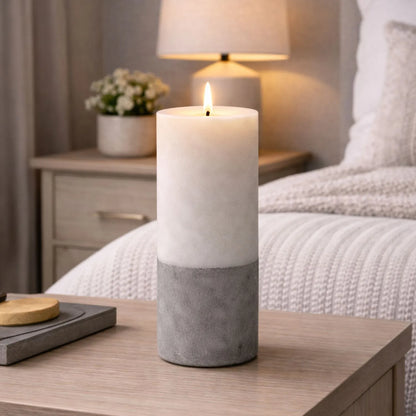 Grey Stone-Effect LED Pillar Candle with Flickering Flame, Batteries Included and Built-In Timer 20x7.5cm | Click Style