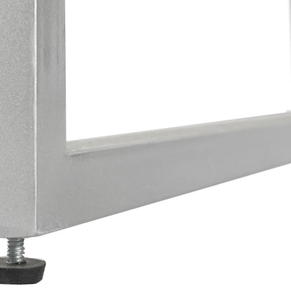 Grey Wash Mango Wood 2 Drawer Dressing Table & Desk with Silver Metal Handles & Legs 81x100x46cm close-up of silver metal leg and black adjustable foot | Click Style