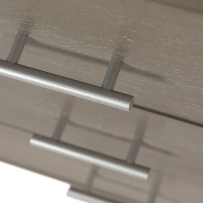Grey Wash Mango Wood 6 Drawer Chest of Drawers with Silver Metal Handles & Legs close-up looking down the drawer fronts and silver metal handles 73x130x49cm | Click Style