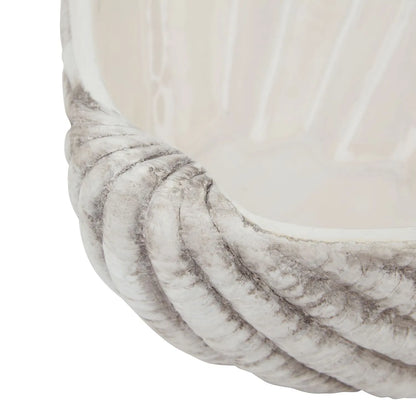 Grey & White Ceramic Clam Shell Bowl – Decorative Coastal Centrepiece 28x21cm - Click Style