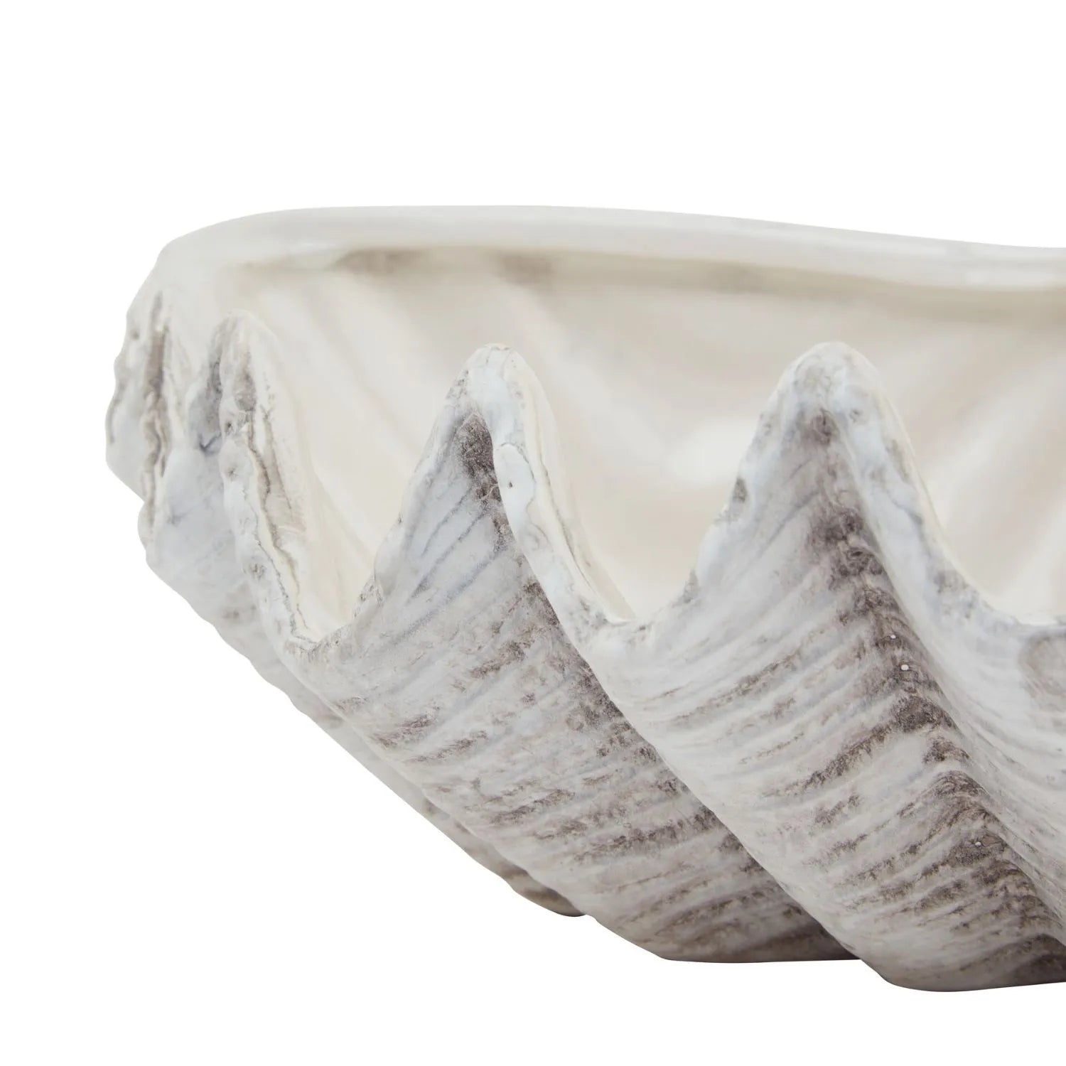 Grey & White Ceramic Clam Shell Bowl – Decorative Coastal Centrepiece 28x21cm - Click Style