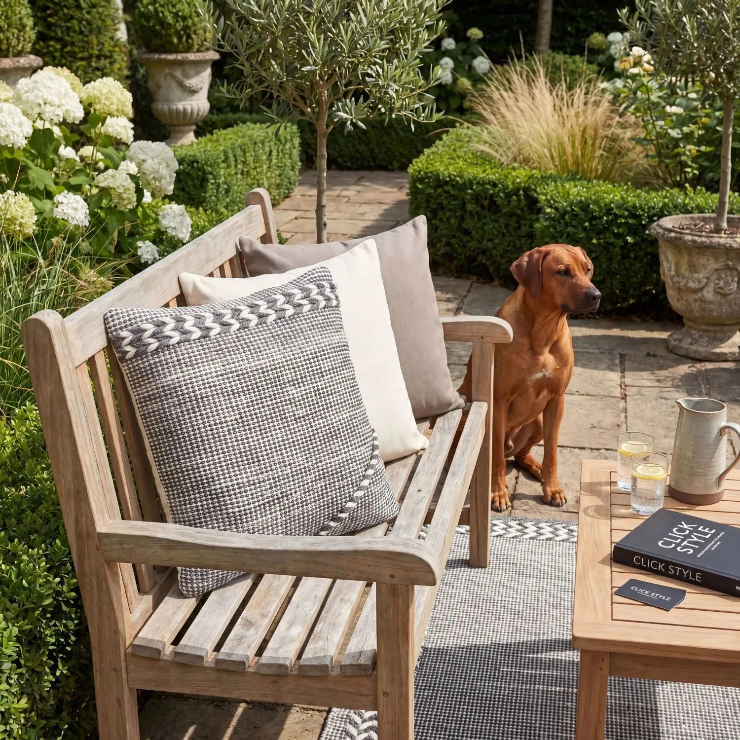 Grey & White Square Indoor Outdoor Cushion with Braided Design – Recycled Weather-Resistant & Durable 45x45x10cm – Raised Woven Garden Scatter Cushion for Patios, Conservatories, Garden Sofas & Outdoor Lounge Furniture | Click Style