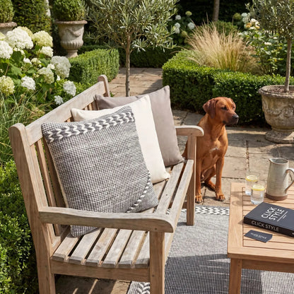 Grey & White Square Indoor Outdoor Cushion with Braided Design – Recycled Weather-Resistant & Durable 45x45x10cm – Raised Woven Garden Scatter Cushion for Patios, Conservatories, Garden Sofas & Outdoor Lounge Furniture | Click Style