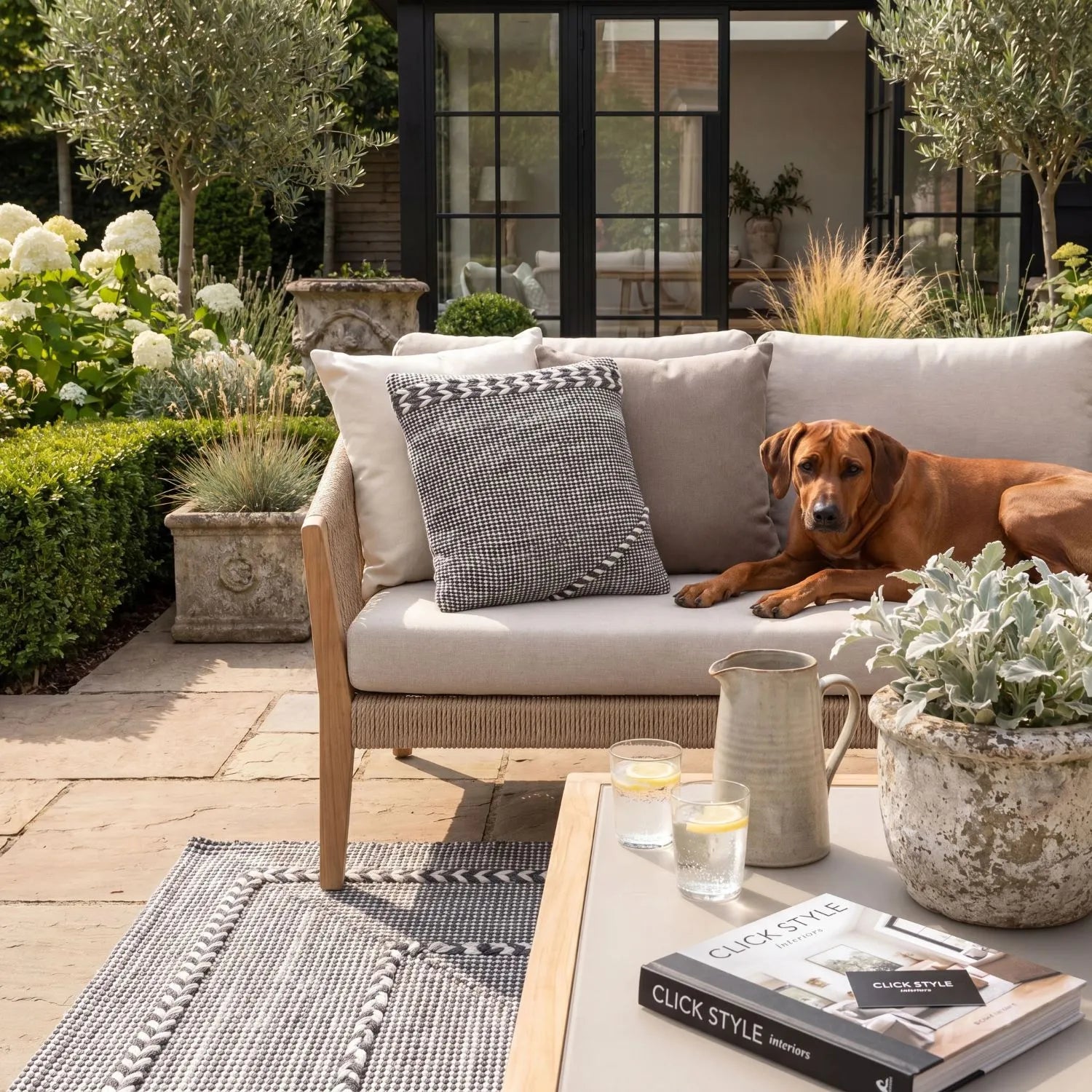 Grey & White Square Indoor Outdoor Cushion with Braided Design – Recycled Weather-Resistant & Durable 45x45x10cm – Raised Woven Garden Scatter Cushion for Patios, Conservatories, Garden Sofas & Outdoor Lounge Furniture | Click Style