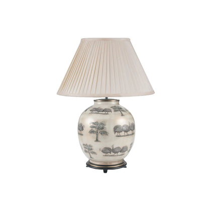 Guinea Fowl Cream Champagne & Gold Glass Table Lamp Base with Bulbous Shape & Raised Antique Brass Feet – Handcrafted Statement Lighting 42x28x28cm – Jenny Worrall – Click Style