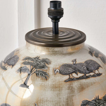 Guinea Fowl Cream Champagne & Gold Glass Table Lamp Base with Bulbous Shape & Raised Antique Brass Feet – Handcrafted Statement Lighting 42x28x28cm – Jenny Worrall – Click Style