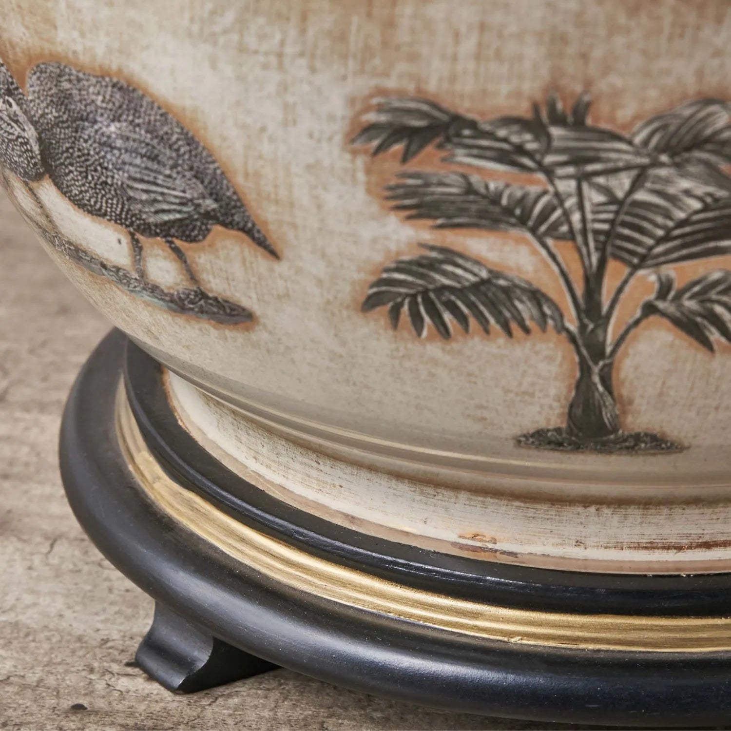 Guinea Fowl Cream Champagne & Gold Glass Table Lamp Base with Bulbous Shape & Raised Antique Brass Feet – Handcrafted Statement Lighting 42x28x28cm – Jenny Worrall – Click Style