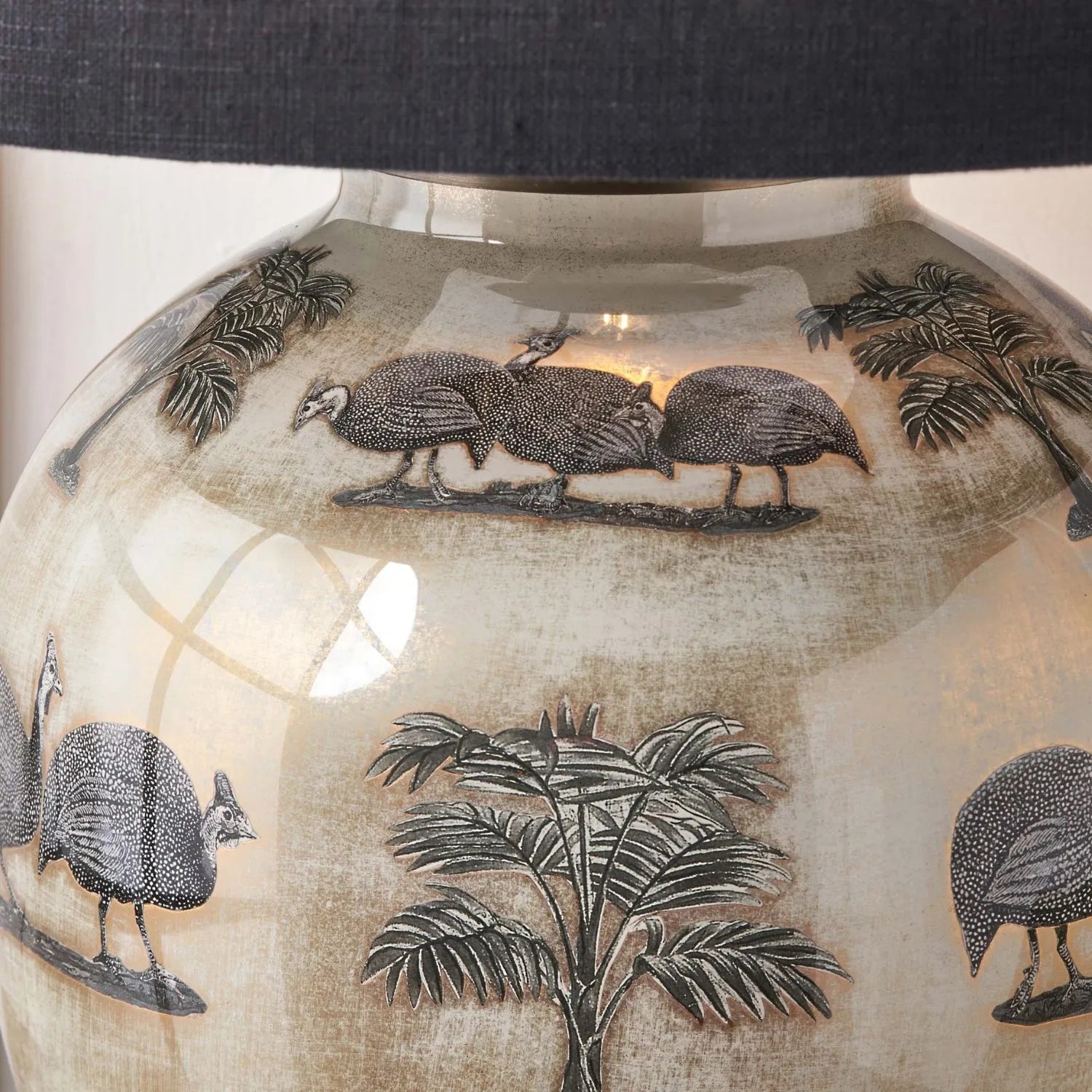 Guinea Fowl Cream Champagne & Gold Glass Table Lamp Base with Bulbous Shape & Raised Antique Brass Feet – Handcrafted Statement Lighting 42x28x28cm – Jenny Worrall – Click Style