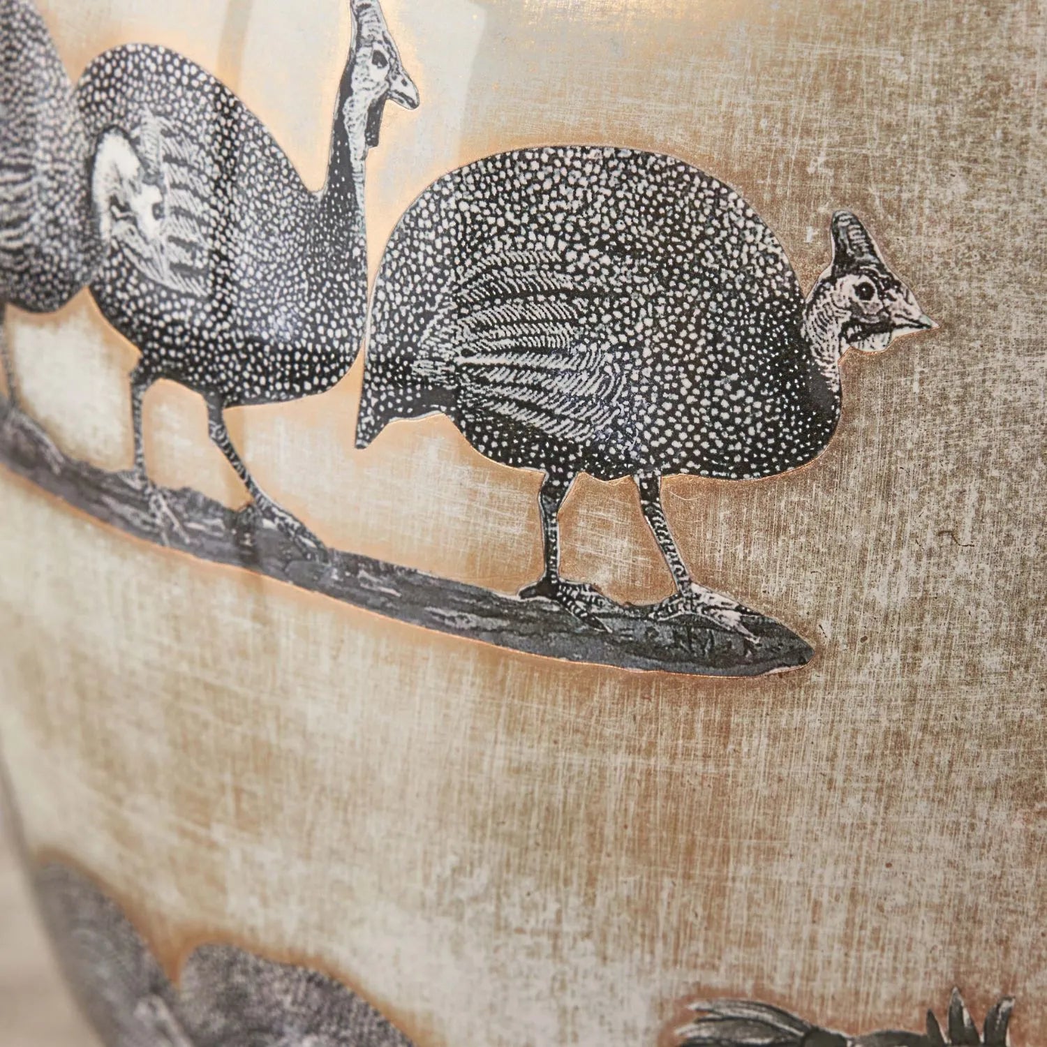 Guinea Fowl Cream Champagne & Gold Glass Table Lamp Base with Bulbous Shape & Raised Antique Brass Feet – Handcrafted Statement Lighting 42x28x28cm – Jenny Worrall – Click Style