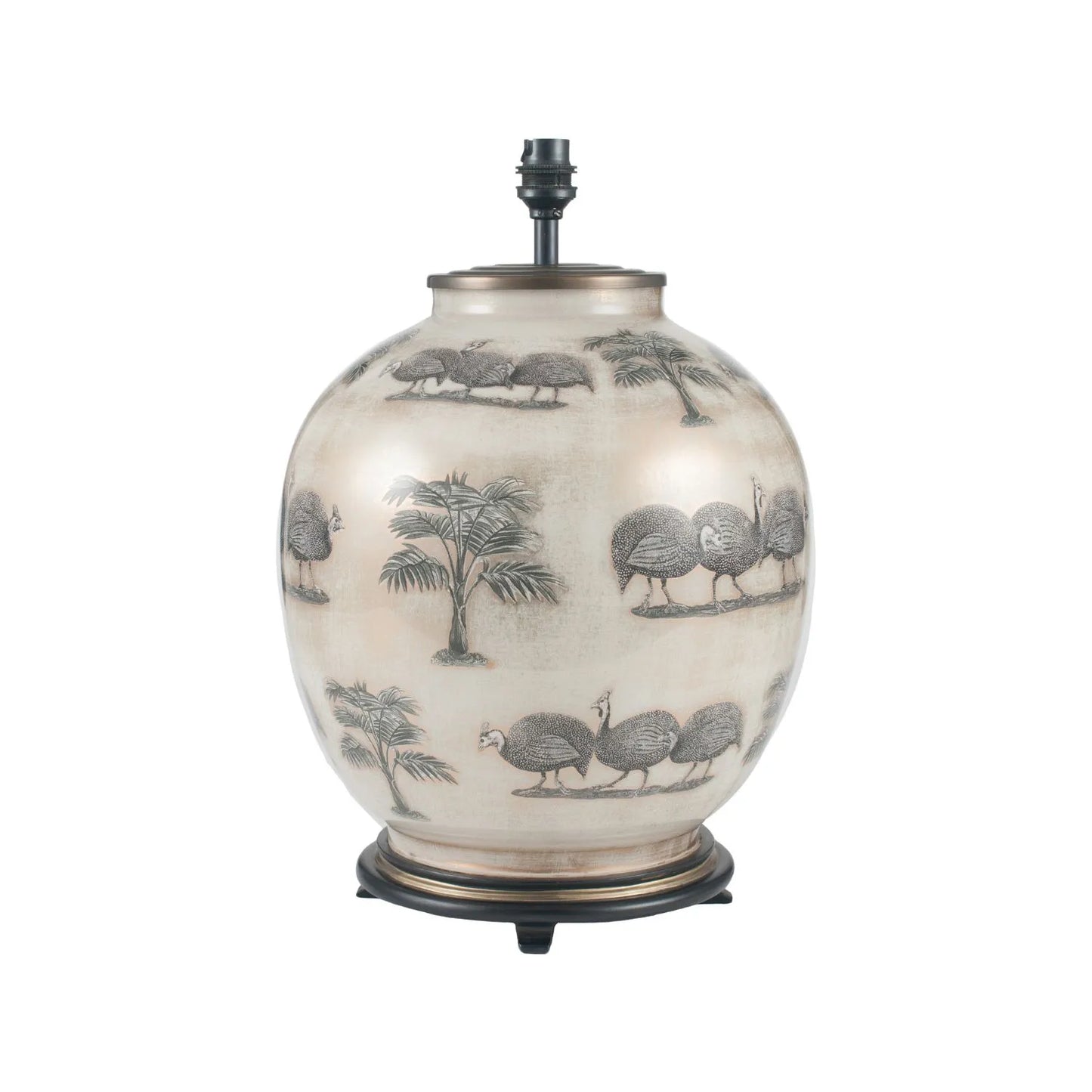 Guinea Fowl Cream Champagne & Gold Glass Table Lamp Base with Bulbous Shape & Raised Antique Brass Feet – Handcrafted Statement Lighting 42x28x28cm – Jenny Worrall – Click Style