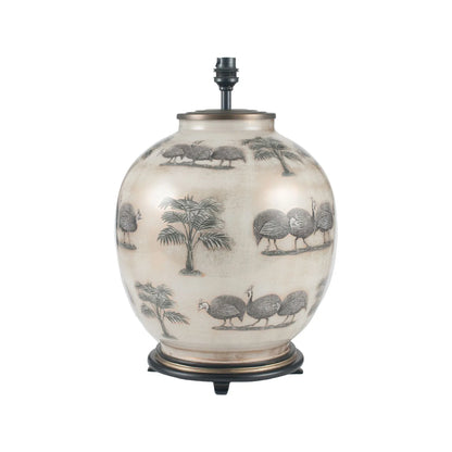 Guinea Fowl Cream Champagne & Gold Glass Table Lamp Base with Bulbous Shape & Raised Antique Brass Feet – Handcrafted Statement Lighting 42x28x28cm – Jenny Worrall – Click Style