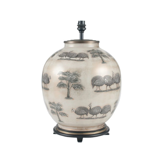 Guinea Fowl Cream Champagne & Gold Glass Table Lamp Base with Bulbous Shape & Raised Antique Brass Feet – Handcrafted Statement Lighting 42x28x28cm – Jenny Worrall – Click Style