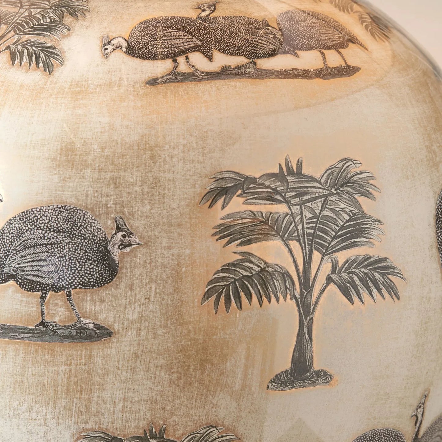 Guinea Fowl Cream Champagne & Gold Glass Table Lamp Base with Bulbous Shape & Raised Antique Brass Feet – Handcrafted Statement Lighting 42x28x28cm – Jenny Worrall – Click Style