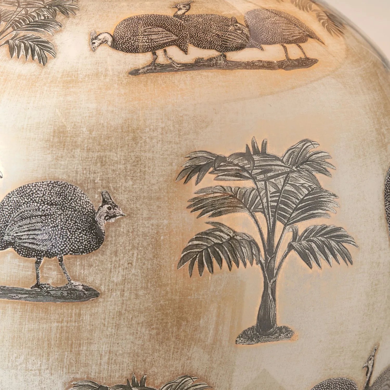 Guinea Fowl Cream Champagne & Gold Glass Table Lamp Base with Bulbous Shape & Raised Antique Brass Feet – Handcrafted Statement Lighting 42x28x28cm – Jenny Worrall – Click Style