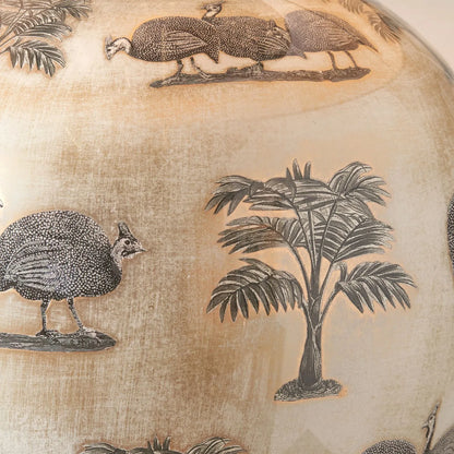 Guinea Fowl Cream Champagne & Gold Glass Table Lamp Base with Bulbous Shape & Raised Antique Brass Feet – Handcrafted Statement Lighting 42x28x28cm – Jenny Worrall – Click Style