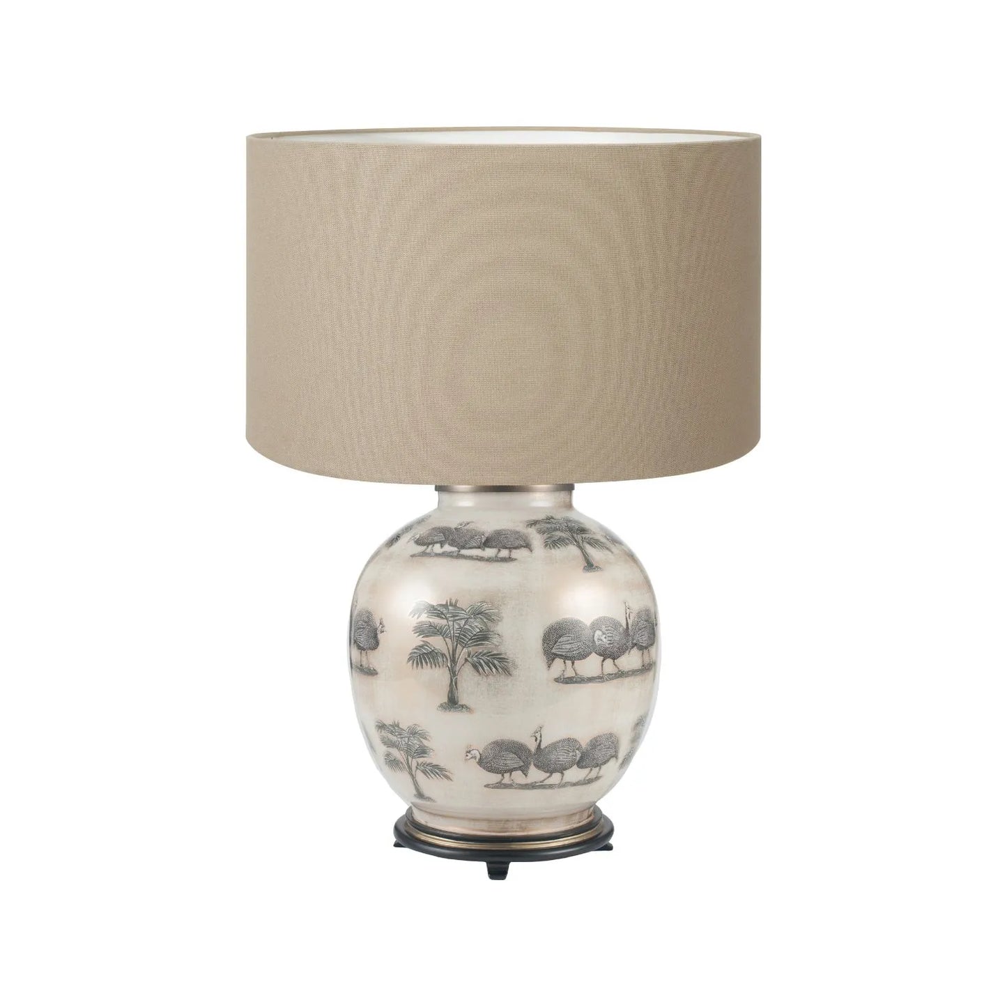 Guinea Fowl Cream Champagne & Gold Glass Table Lamp Base with Bulbous Shape & Raised Antique Brass Feet – Handcrafted Statement Lighting 42x28x28cm – Jenny Worrall – Click Style