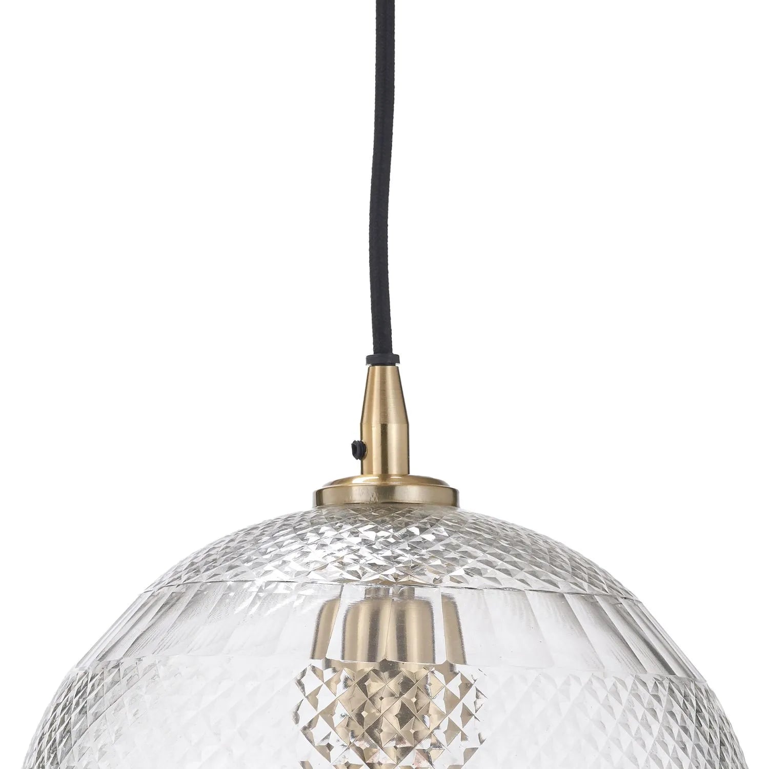 Hand-Cut Clear Glass Adjustable Dome Pendant Light with Diamond Pattern & Antique Brass Fittings 173x23x23cm | Click Style