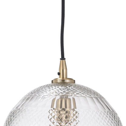 Hand-Cut Clear Glass Adjustable Dome Pendant Light with Diamond Pattern & Antique Brass Fittings 173x23x23cm | Click Style