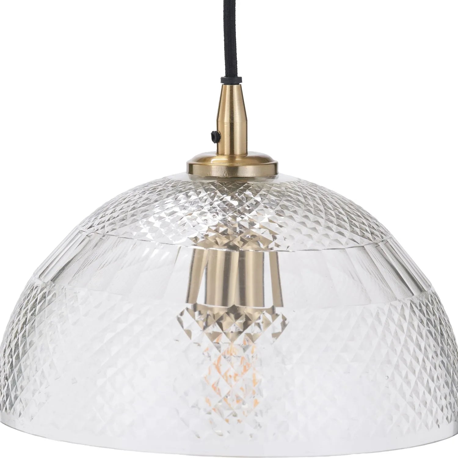 Hand-Cut Clear Glass Adjustable Dome Pendant Light with Diamond Pattern & Antique Brass Fittings 173x23x23cm | Click Style