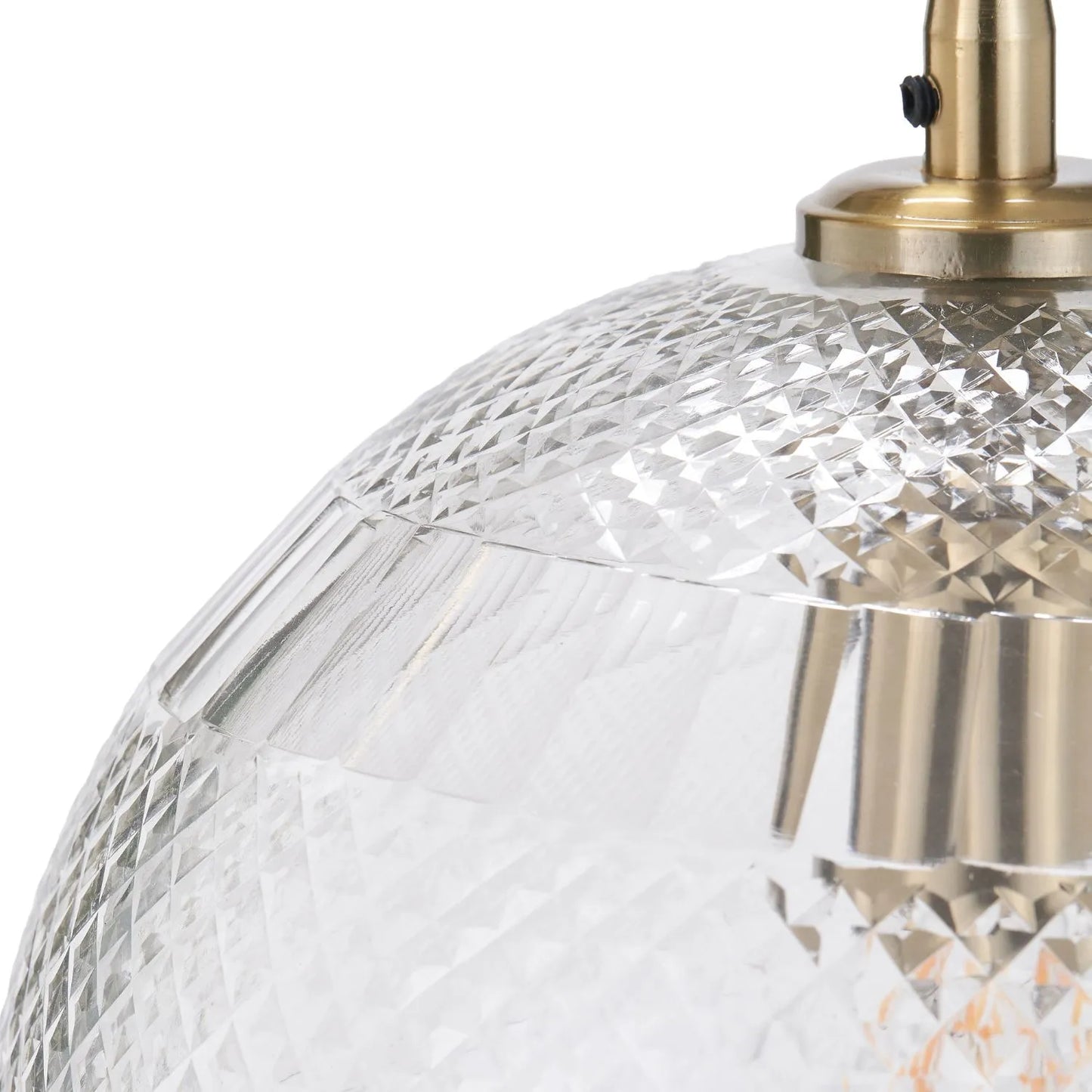 Hand-Cut Clear Glass Adjustable Dome Pendant Light with Diamond Pattern & Antique Brass Fittings 173x23x23cm | Click Style
