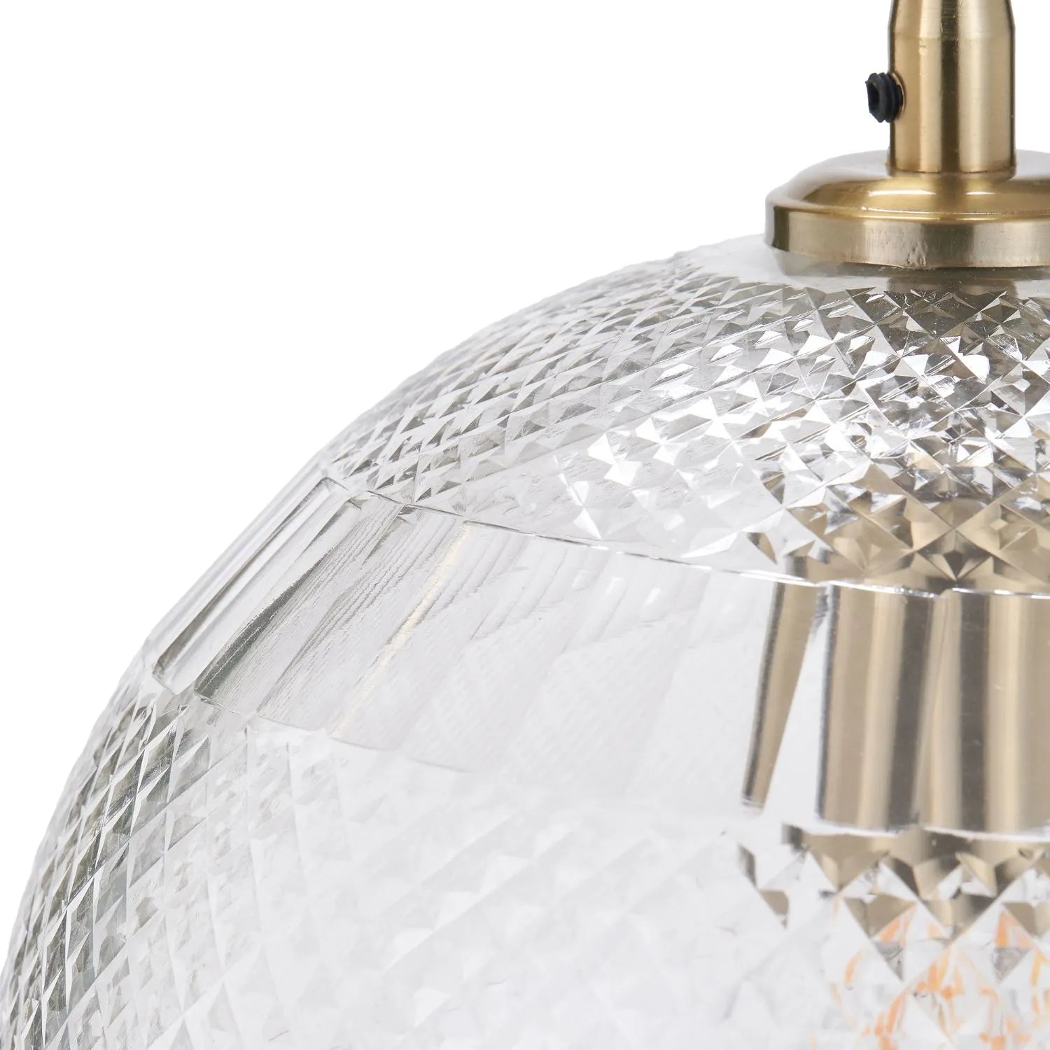 Hand-Cut Clear Glass Adjustable Dome Pendant Light with Diamond Pattern & Antique Brass Fittings 173x23x23cm | Click Style