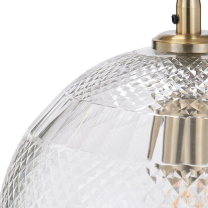 Hand-Cut Clear Glass Adjustable Dome Pendant Light with Diamond Pattern & Antique Brass Fittings 173x23x23cm | Click Style