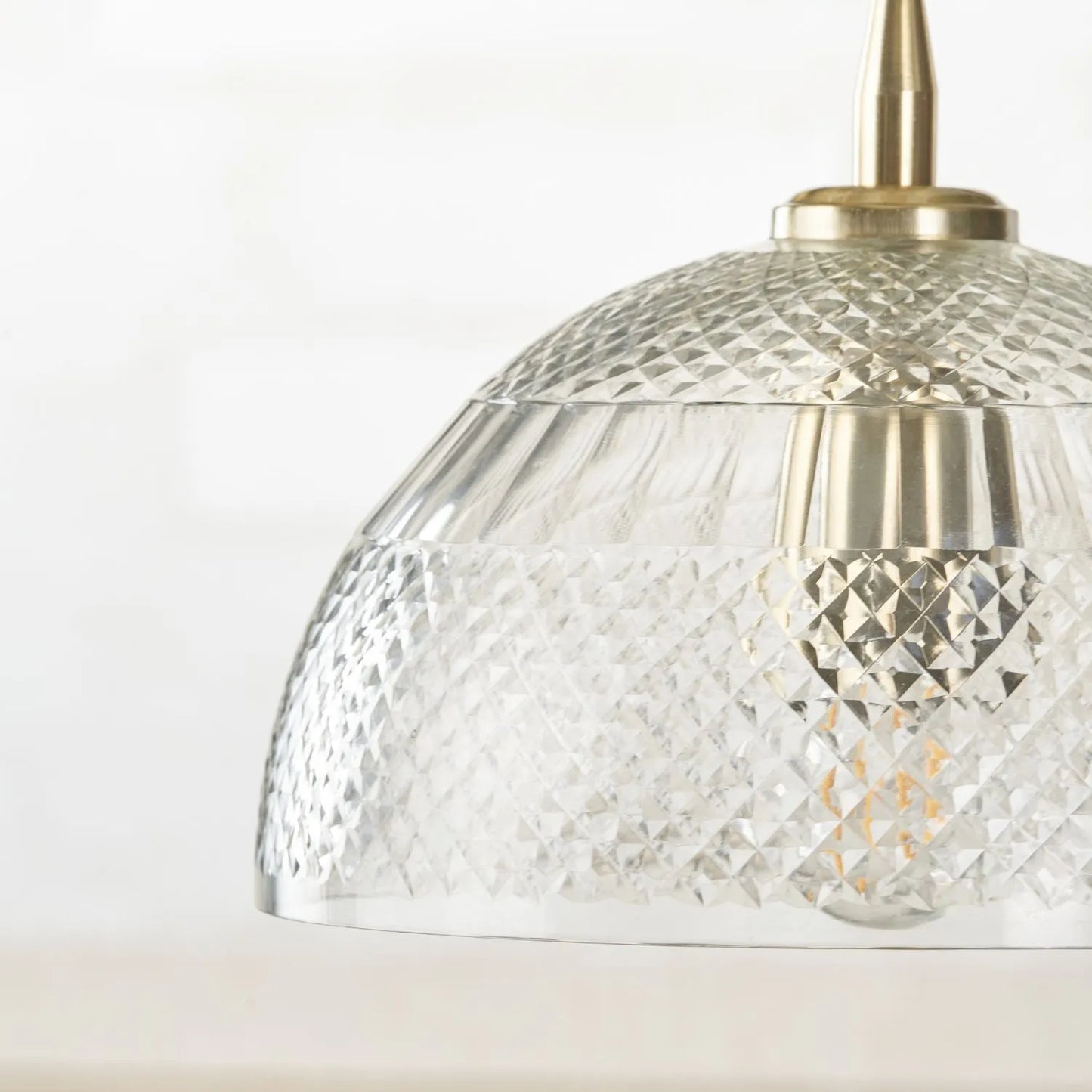 Hand-Cut Clear Glass Adjustable Dome Pendant Light with Diamond Pattern & Antique Brass Fittings 173x23x23cm | Click Style