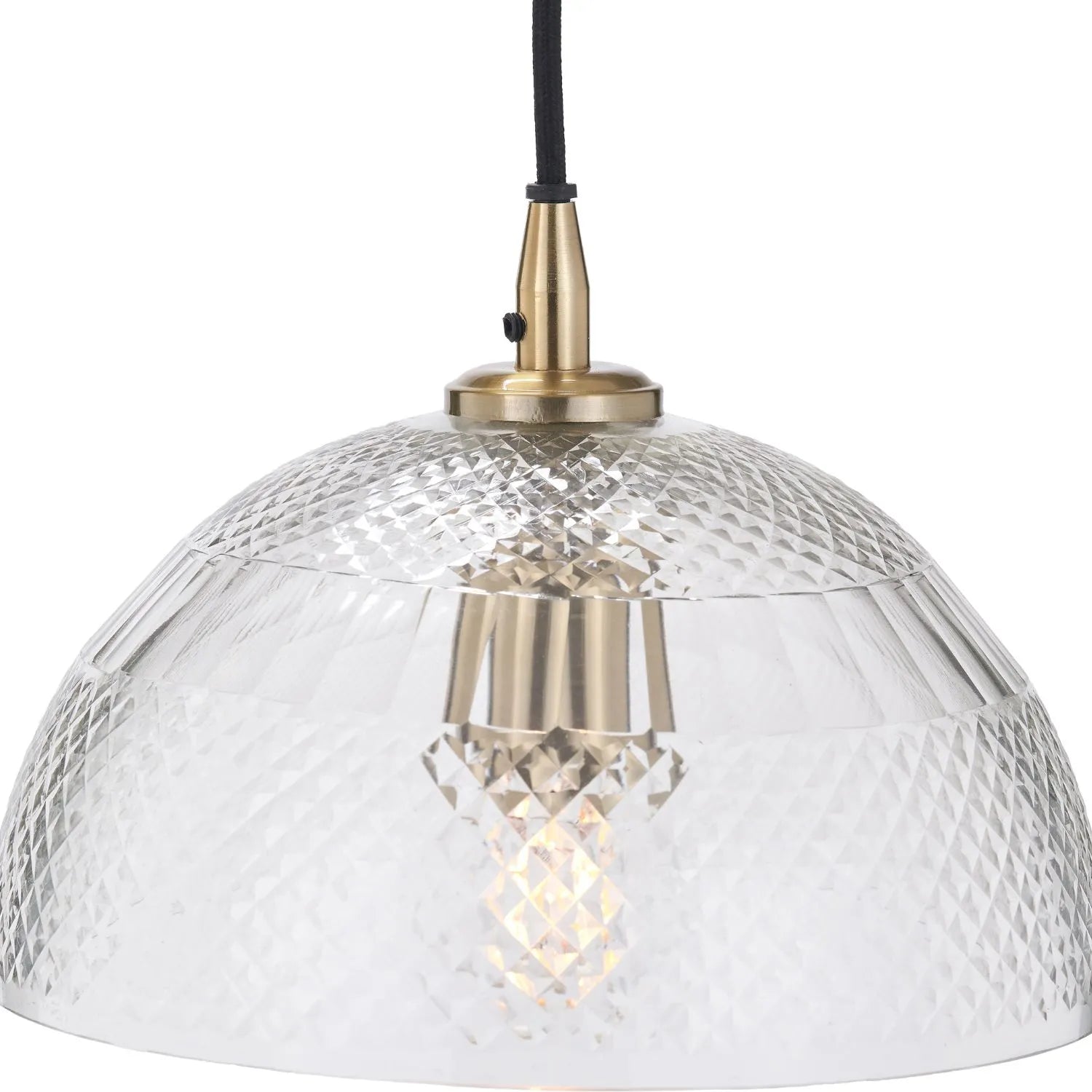 Hand-Cut Clear Glass Adjustable Dome Pendant Light with Diamond Pattern & Antique Brass Fittings 173x23x23cm | Click Style
