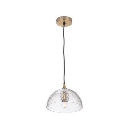 Hand-Cut Clear Glass Adjustable Dome Pendant Light with Diamond Pattern & Antique Brass Fittings 173x23x23cm | Click Style