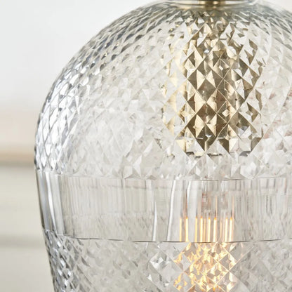 Hand-Cut Clear Glass Adjustable Pendant Light with Diamond Pattern & Antique Brass Fittings 180x18x18cm | Click Style
