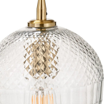 Hand-Cut Clear Glass Adjustable Pendant Light with Diamond Pattern & Antique Brass Fittings 180x18x18cm | Click Style