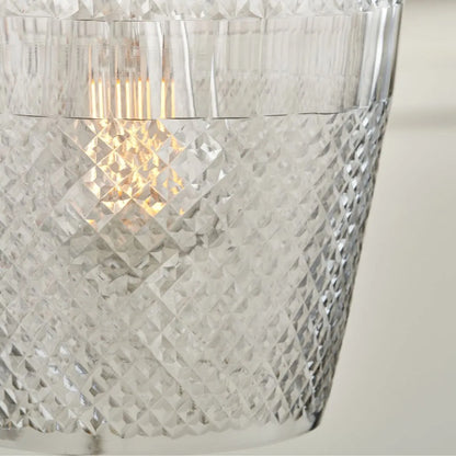 Hand-Cut Clear Glass Adjustable Pendant Light with Diamond Pattern & Antique Brass Fittings 180x18x18cm | Click Style