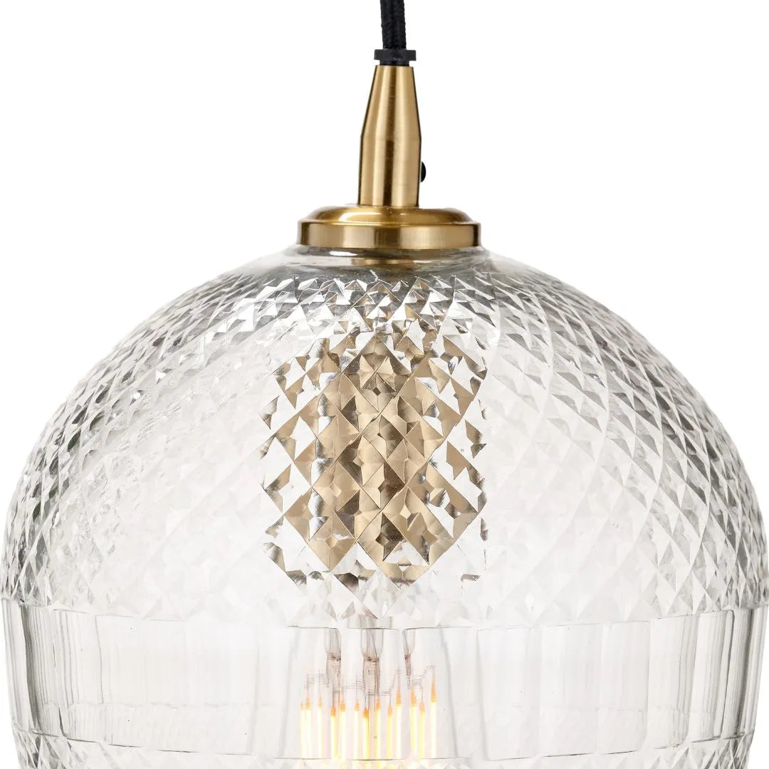 Hand-Cut Clear Glass Adjustable Pendant Light with Diamond Pattern & Antique Brass Fittings 180x18x18cm | Click Style