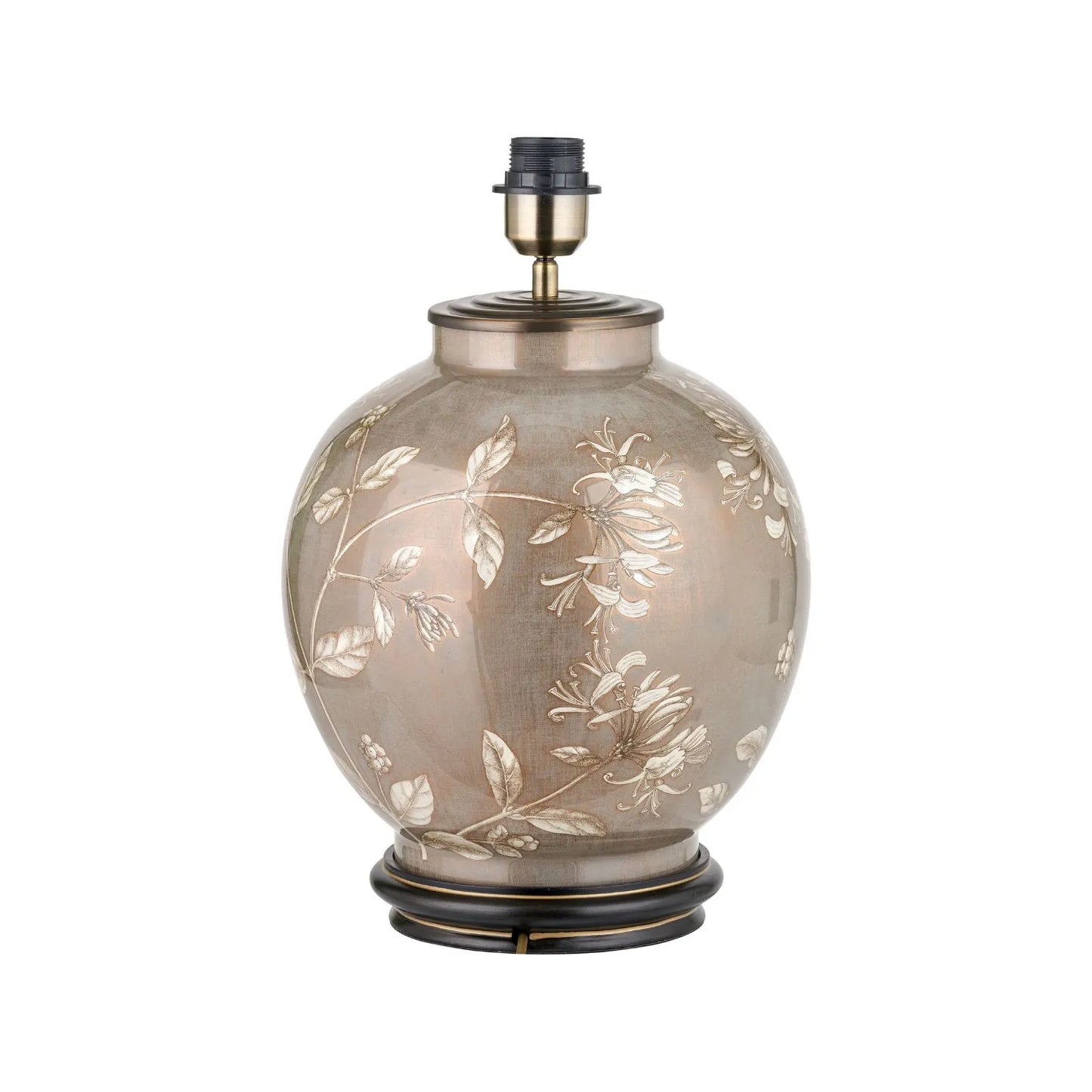 Jenny Worrall Honeysuckle Berries & Foliage Cream & Beige Taupe Glass Table Lamp Base | Handcrafted Floral Lighting with Antique Brass Base – Click Style