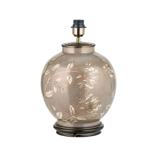 Jenny Worrall Honeysuckle Berries & Foliage Cream & Beige Taupe Glass Table Lamp Base | Handcrafted Floral Lighting with Antique Brass Base – Click Style